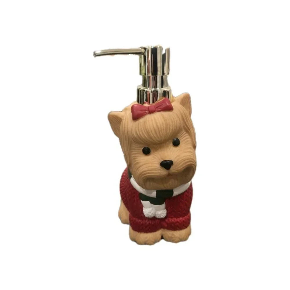 New Christmas Holiday Yorike Dog In Red Sweater W/ Bow Soap Dispenser Decoration